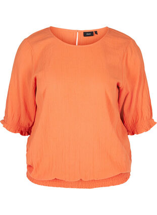 Katoenen blouse met smokwerk en korte mouwen, Brandied Melon, Packshot image number 0