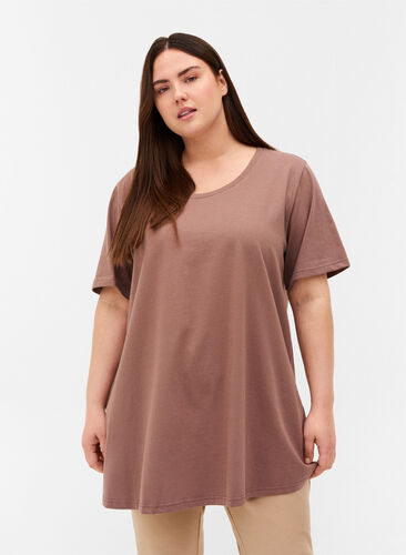 T-shirt long à manches courtes en coton, Deep Taupe, Model image number 0