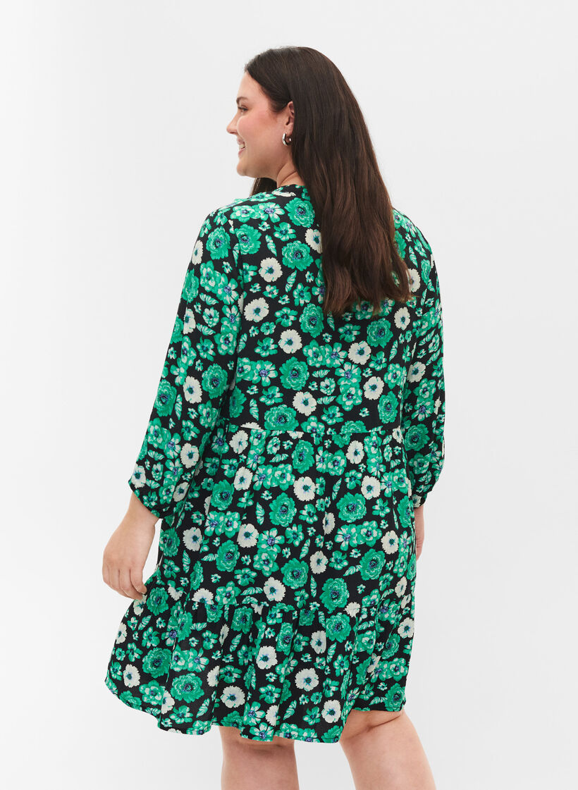 Gebloemde tuniek in viscose, Green Flower AOP, Model image number 1