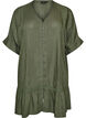 Viscose tuniek met knopen en rucherand, Groen, Packshot image number 0