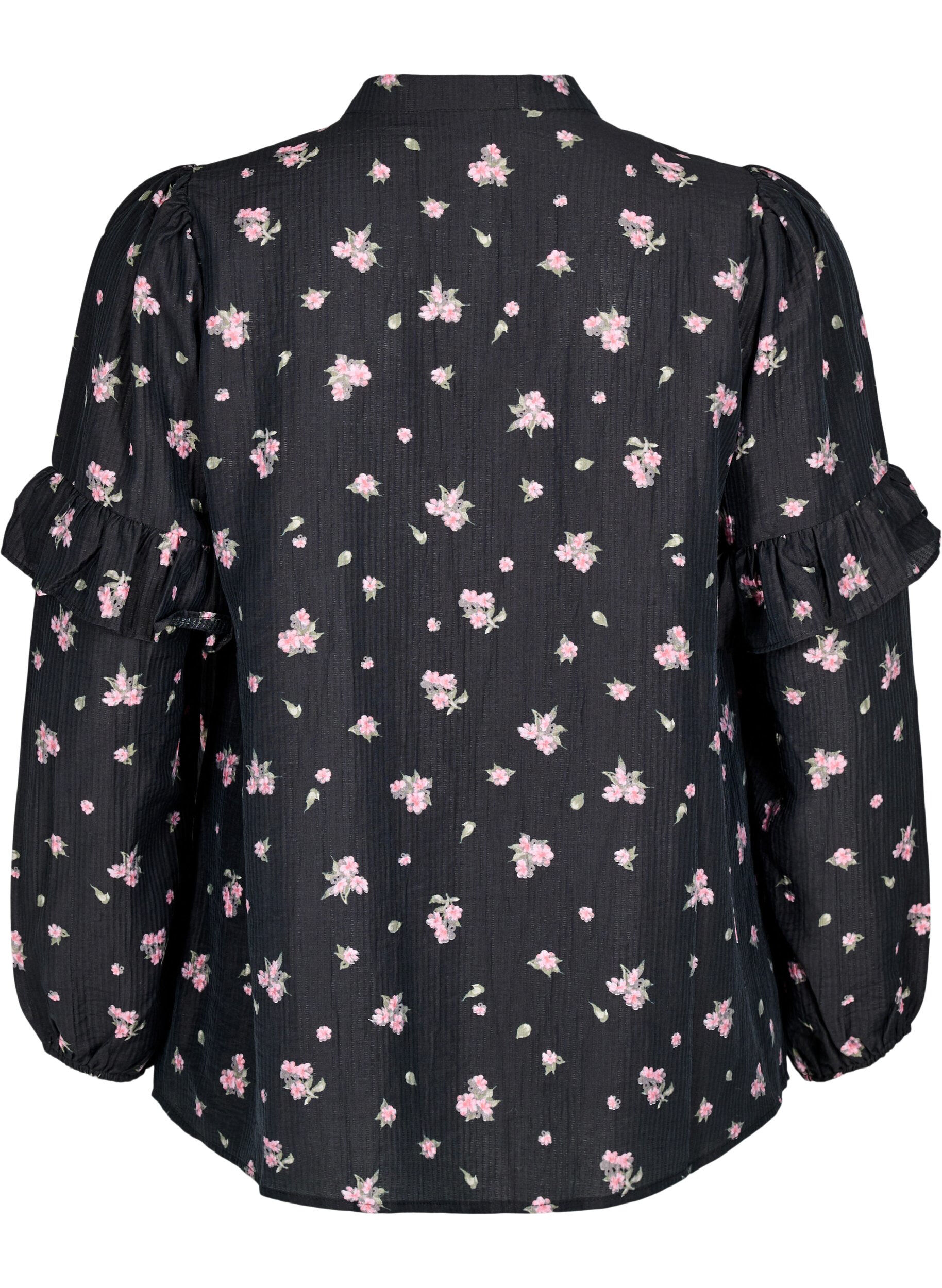 ZizziBloemenblouse in lyocell, Zwart, Packshot image number 1