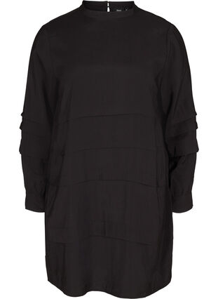 Robe en viscose à manches longues et plis, Black, Packshot image number 0