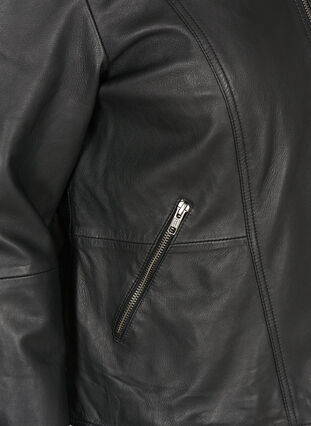 Veste en cuir courte avec fermeture éclair, Black, Packshot image number 3