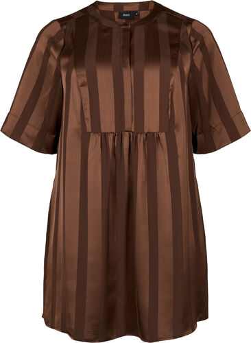 Robe trapèze avec rayures et manches 1/2, Chestnut, Packshot image number 0