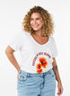 Katoenen T-shirt met V-hals en print aan de voorkant, Wit, Model image number 0