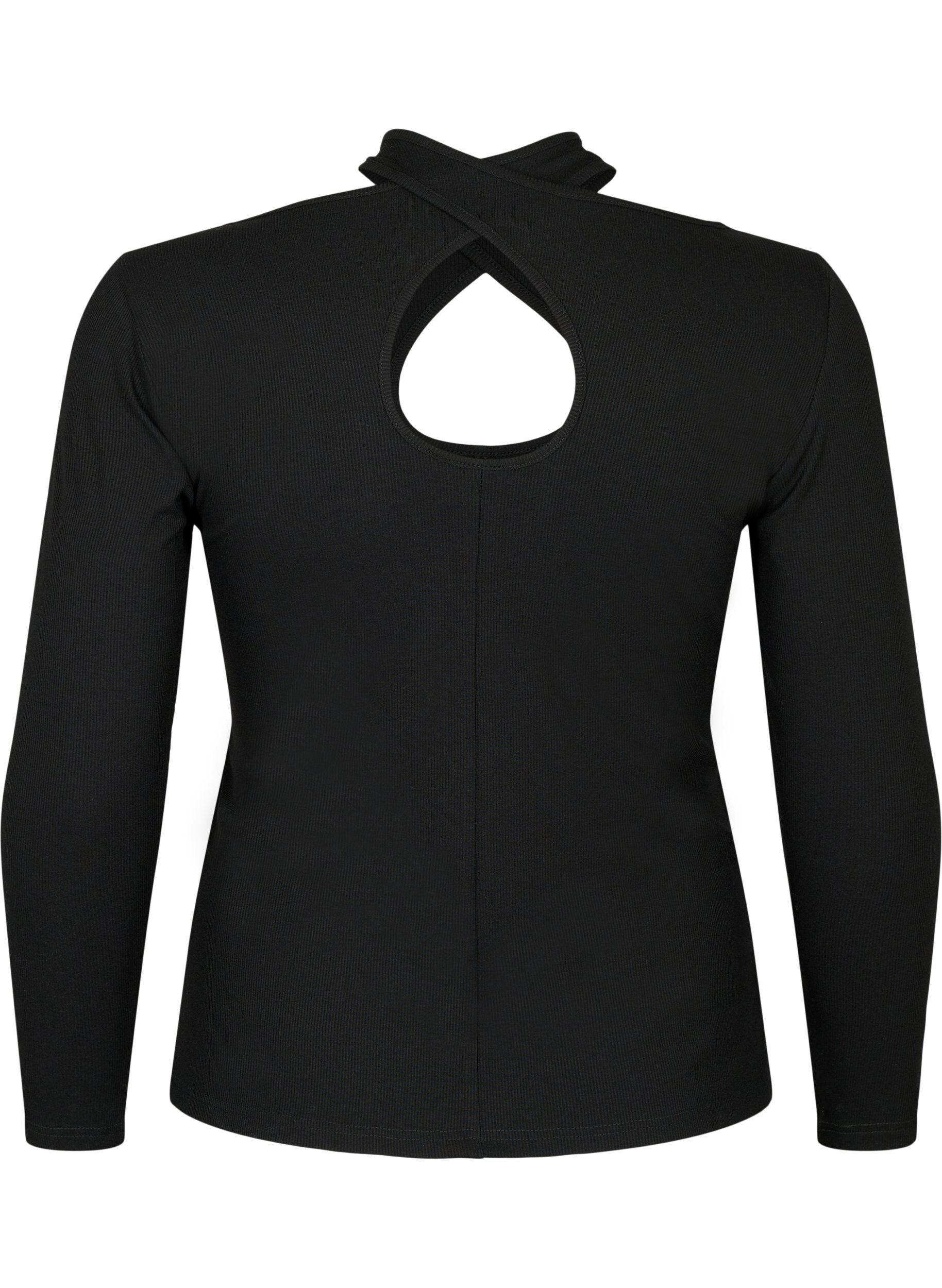 ZizziGesneden blouse met lange mouw, Black, Packshot image number 1