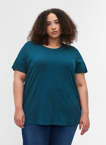 T-shirt met brede rib in de hals en korte mouwen, Reflecting Pond, Model image number 0