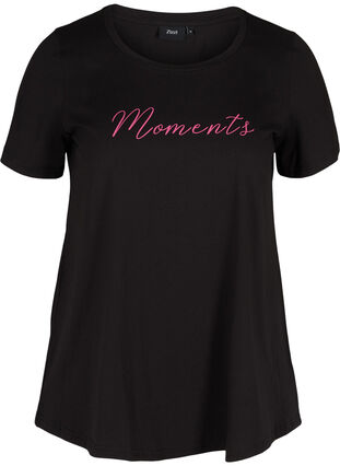 Katoenen t-shirt met a-lijn en print, Black, Packshot image number 0