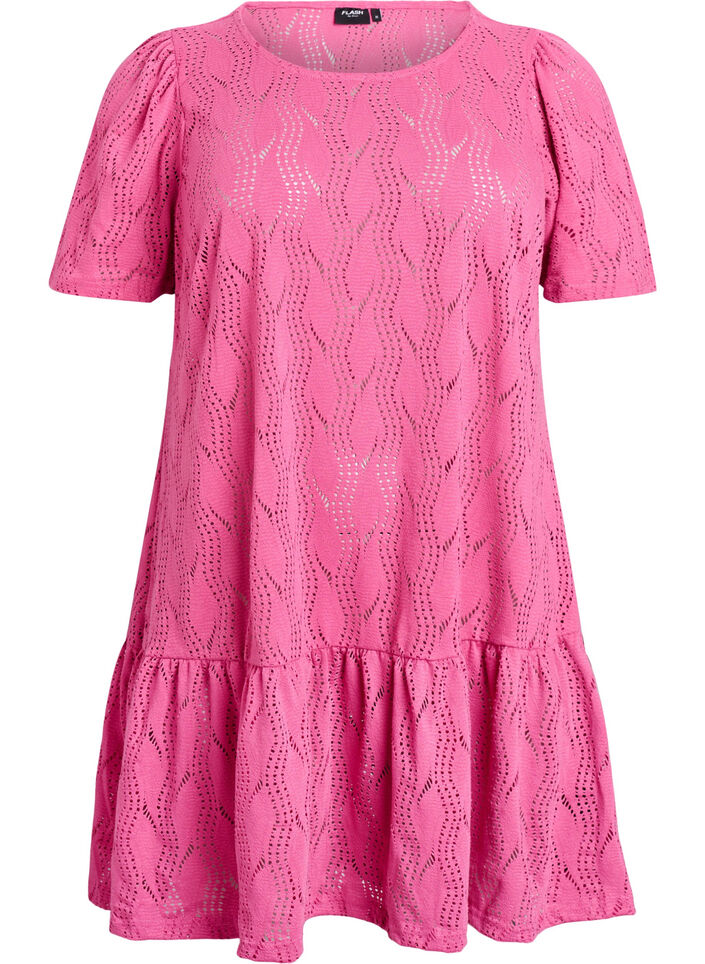 Robe courte en jersey &agrave; motif ajour&eacute;, Rose, Packshot image number 0