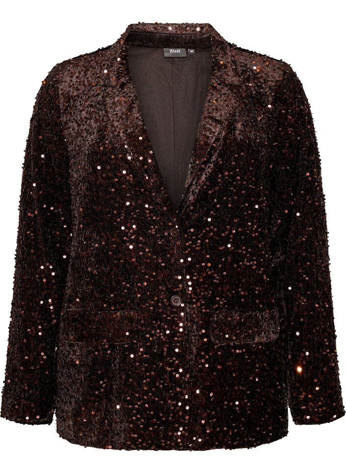 Blazer met pailletten, Bruin, Packshot