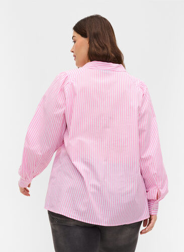 Chemise en coton à rayures, White/ Pink Stripe, Model image number 1