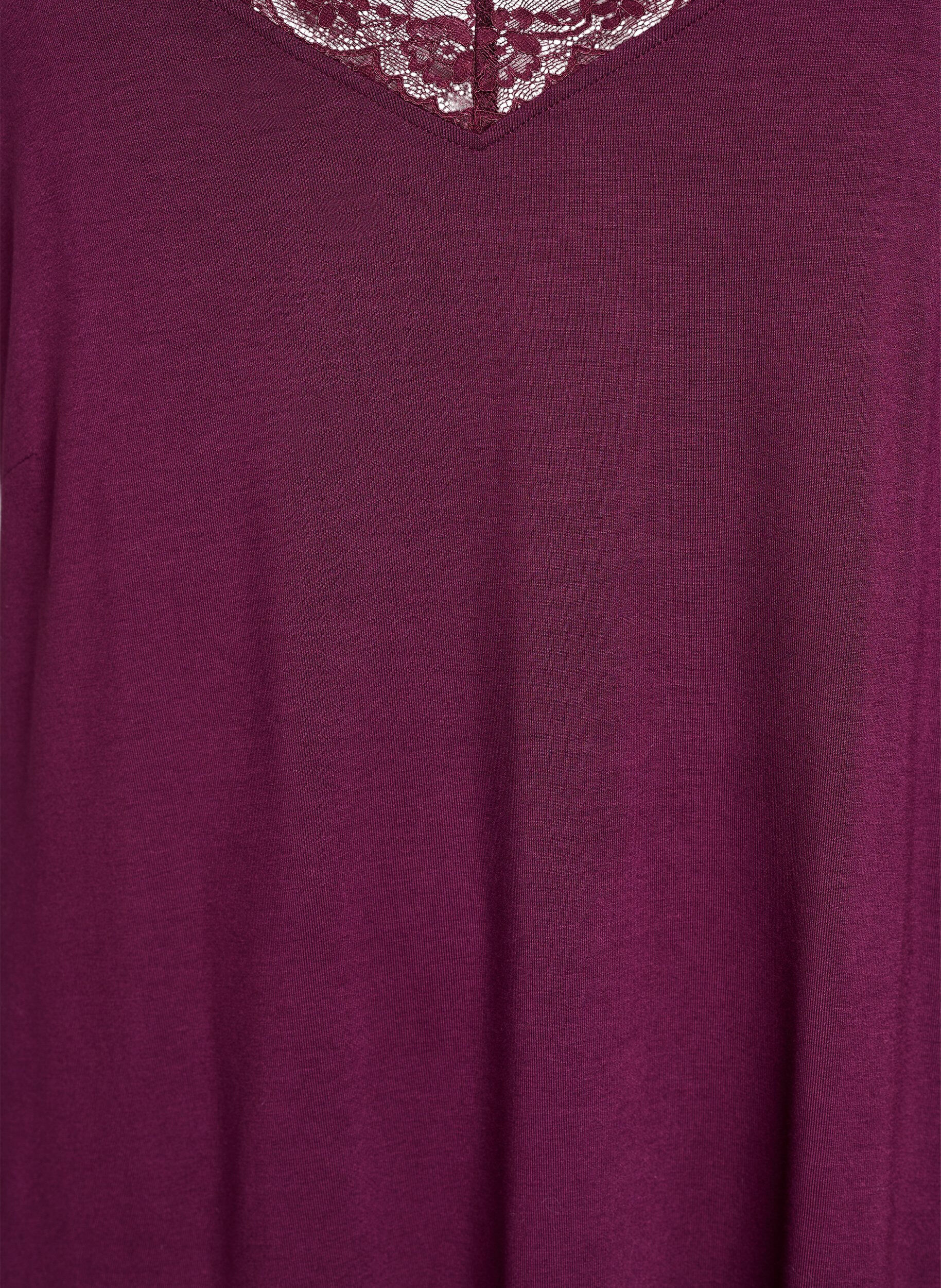 ZizziChemise de nuit avec bord dentelle en viscose, Bordeaux fonc&eacute;, Packshot image number 2
