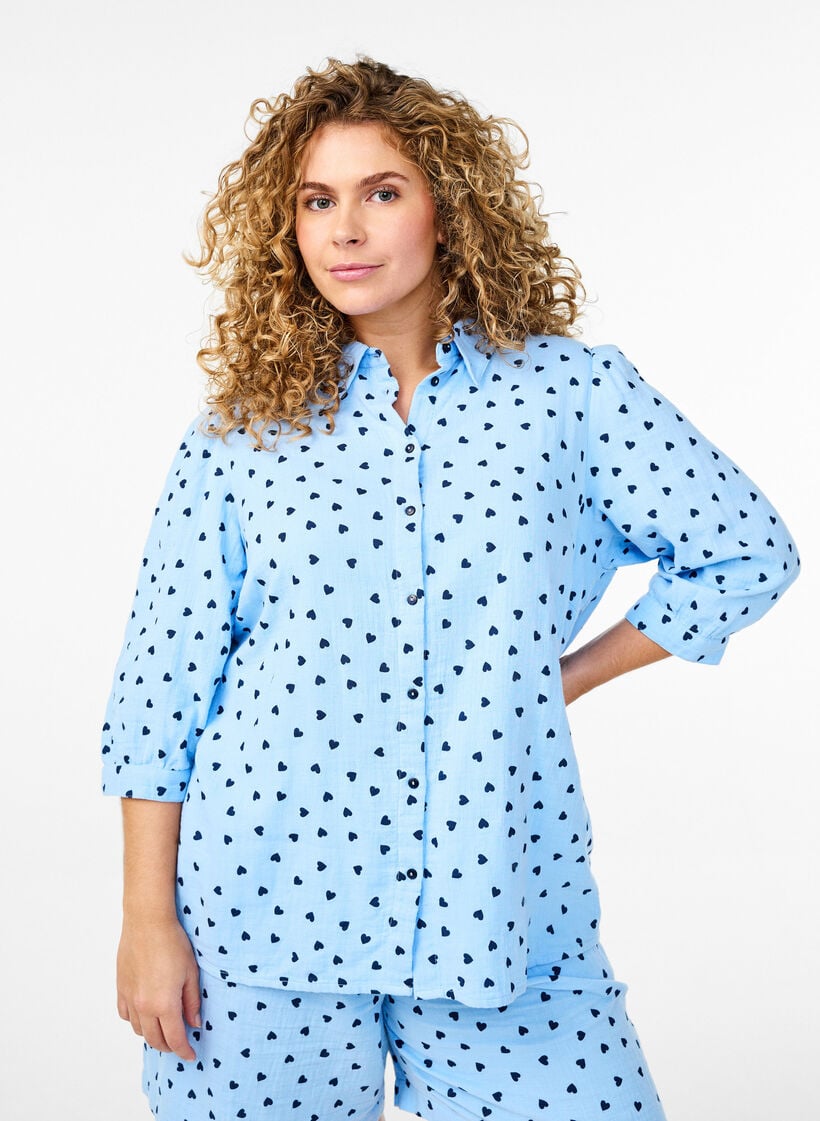 Shirtblouse met 3/4 mouwen, Blauw, Model image number 0