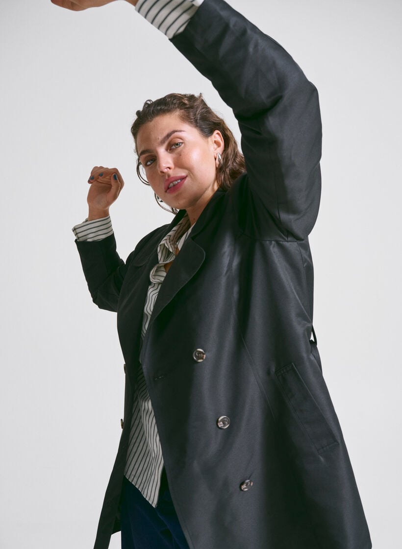 Trench court avec ceinture, Noir, Image image number 0