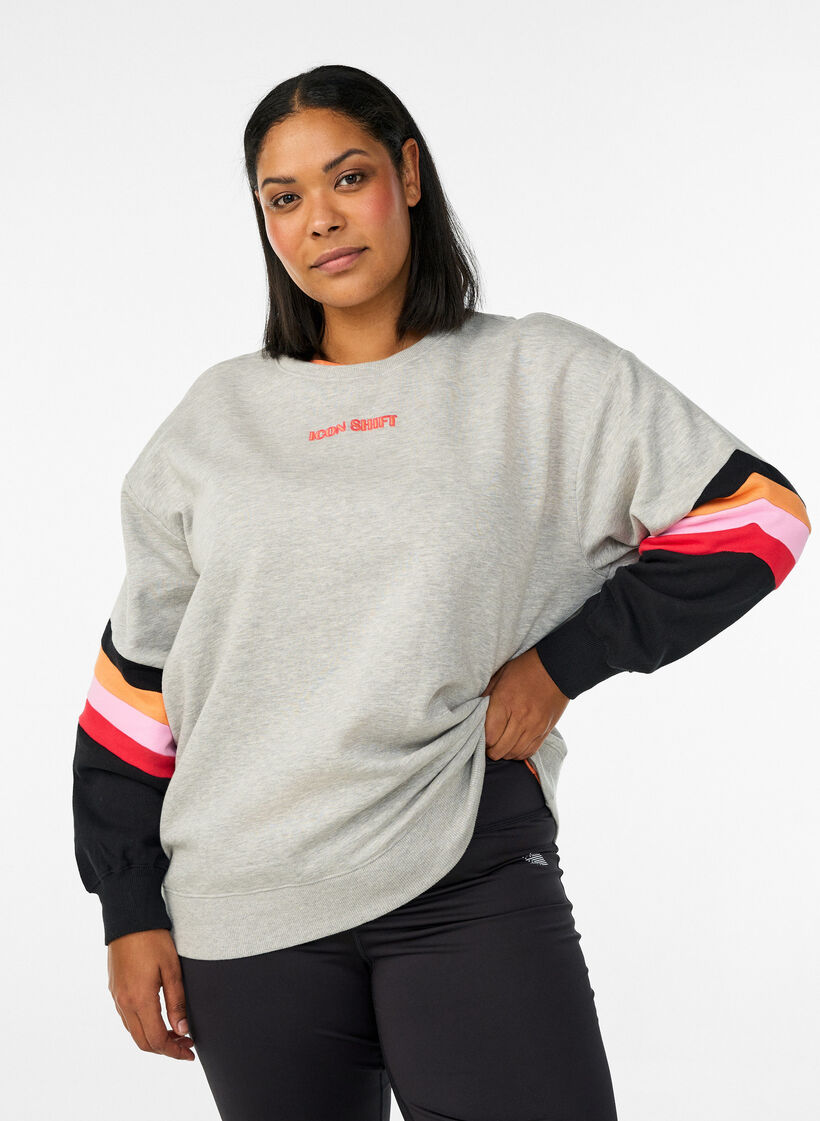 Sweat ample avec d&eacute;tails contrastants sur les manches, Gris clair, Model image number 0