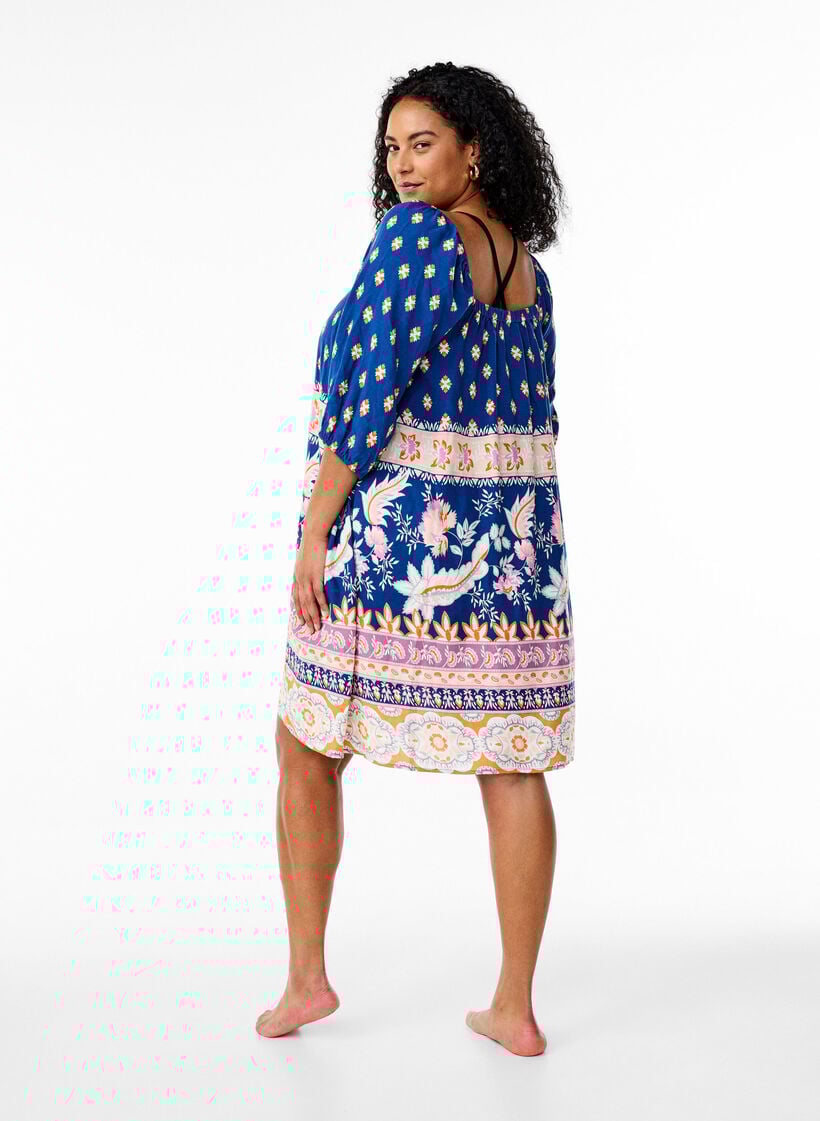 Strandjurk in viscose met print, Blauw, Model image number 2