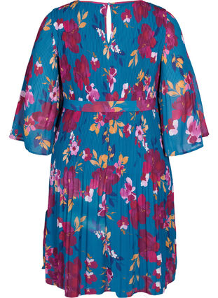 Robe plissée imprimée avec lien à nouer, Blue Coral Flower, Packshot image number 1