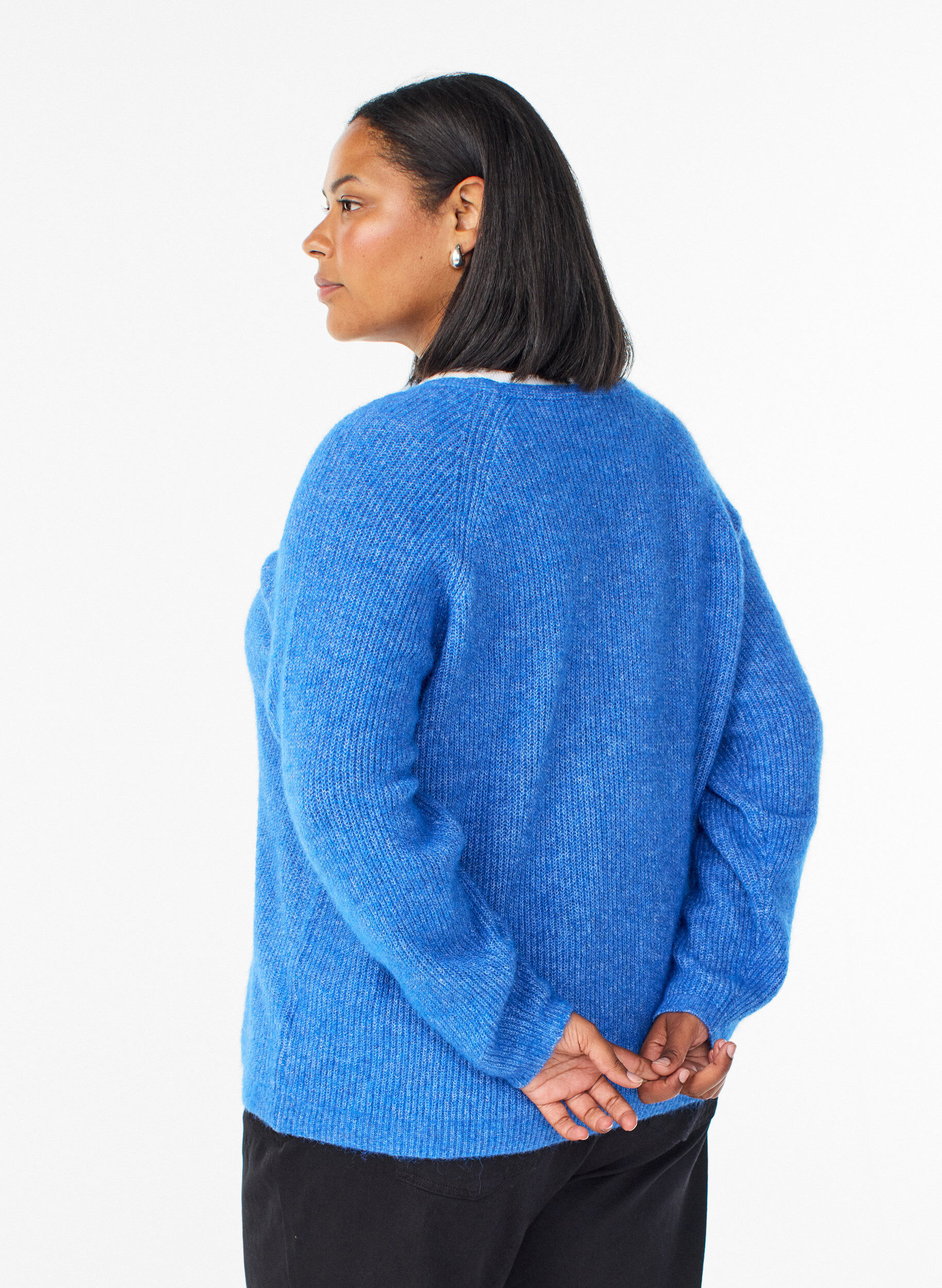 ZizziBlouse en maille &agrave; col V et manches raglan, Bleu, Model image number 2