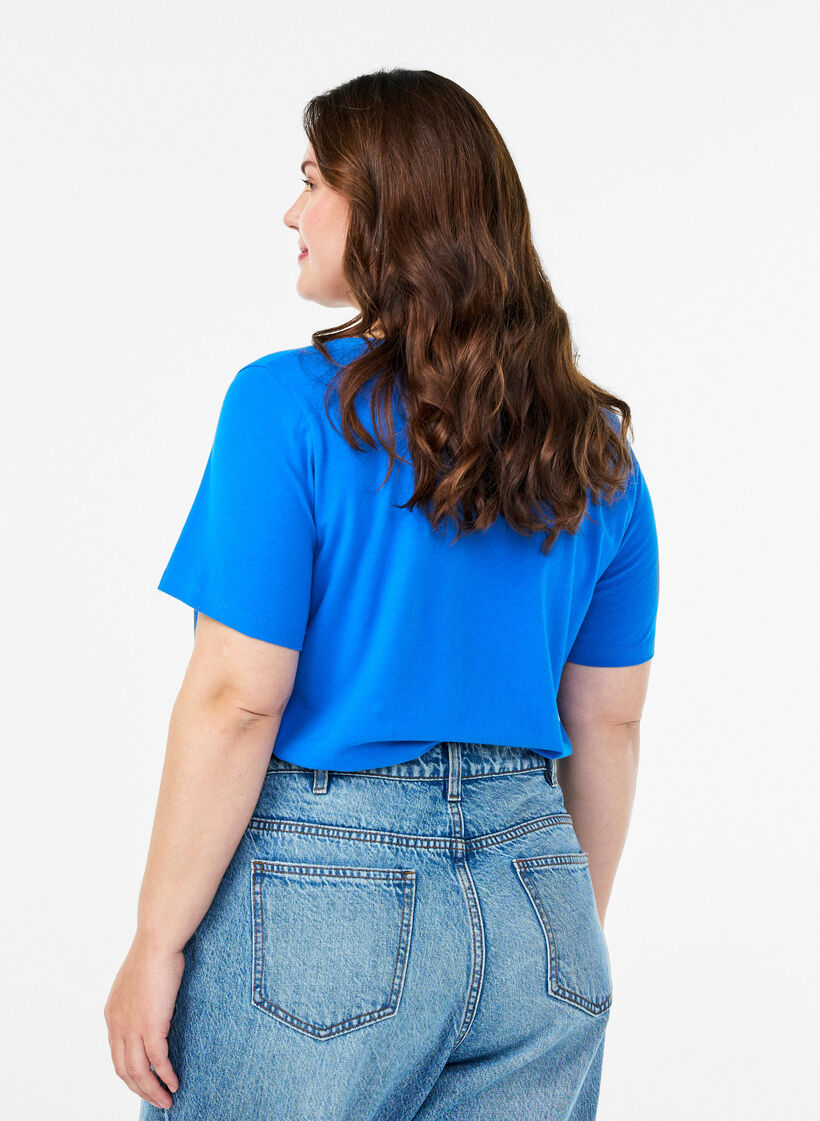 Effen basic katoenen T-shirt, Blauw, Model image number 2