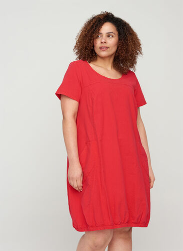 Robe en coton à manches courtes, Lipstick Red, Model image number 0