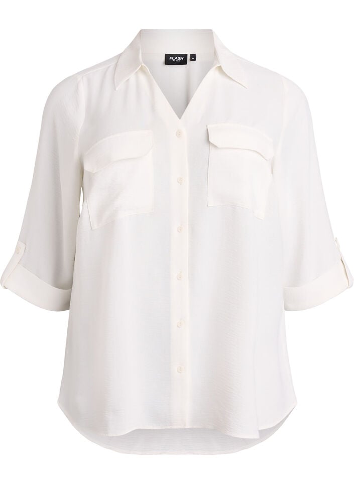 Shirt met 3/4 mouwen en borstzakken, Vanille, Packshot image number 0