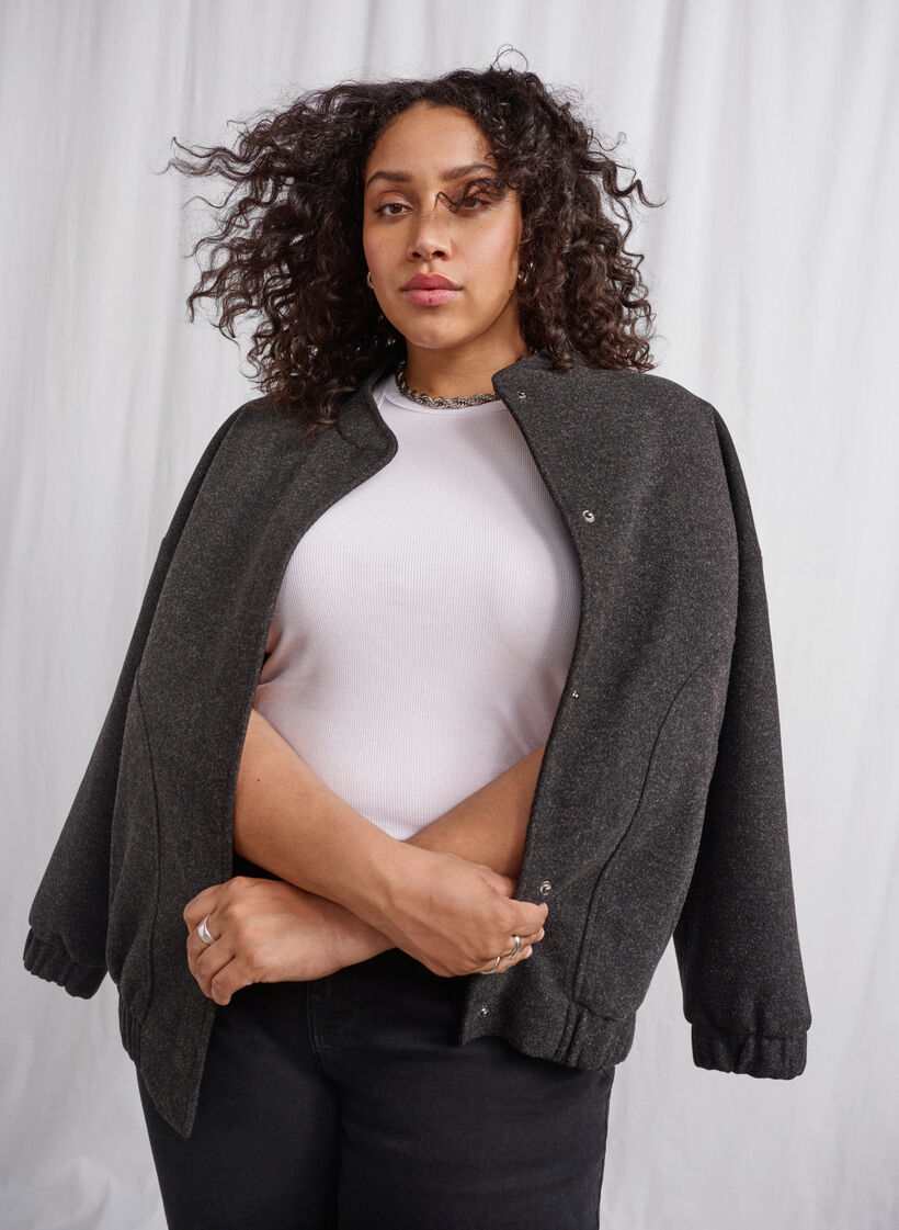  Blouson bomber aspect laine avec poches, Dark Grey Melange, Image image number 0