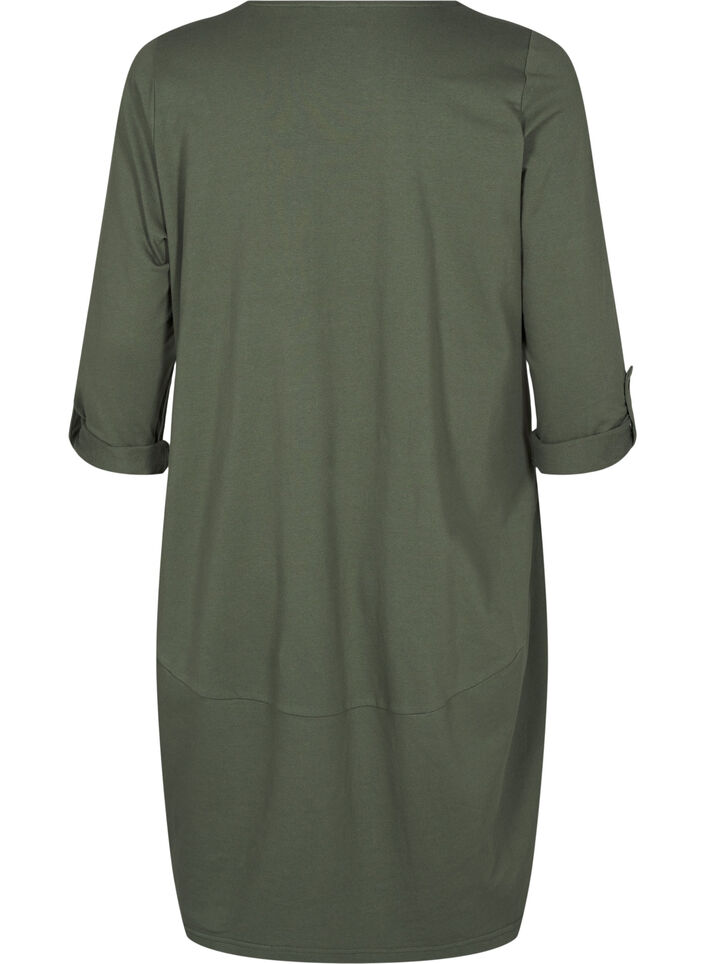 Robe ballon en coton avec poches, Vert, Packshot image number 1