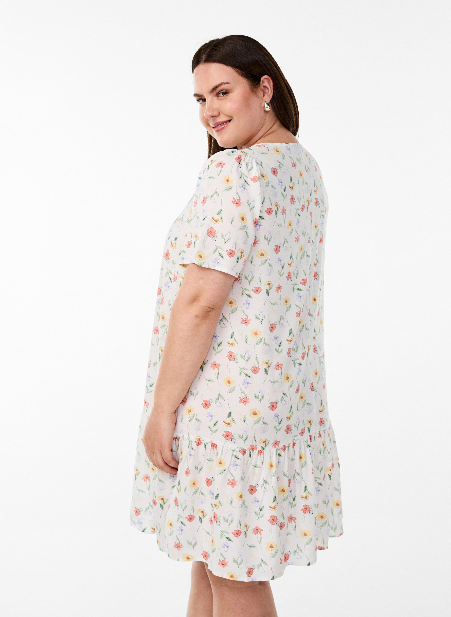 ZizziViscose jurk met snijlijn, Wit, Model image number 2