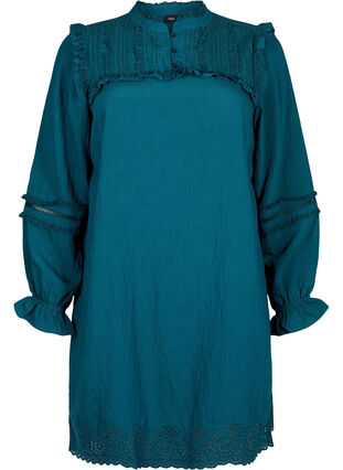 Viscose jurk met Engels borduurwerk en ruches, Reflecting Pond, Packshot image number 0
