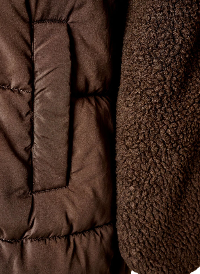 Doudoune mi-longue avec polaire teddy, Marron, Packshot image number 3