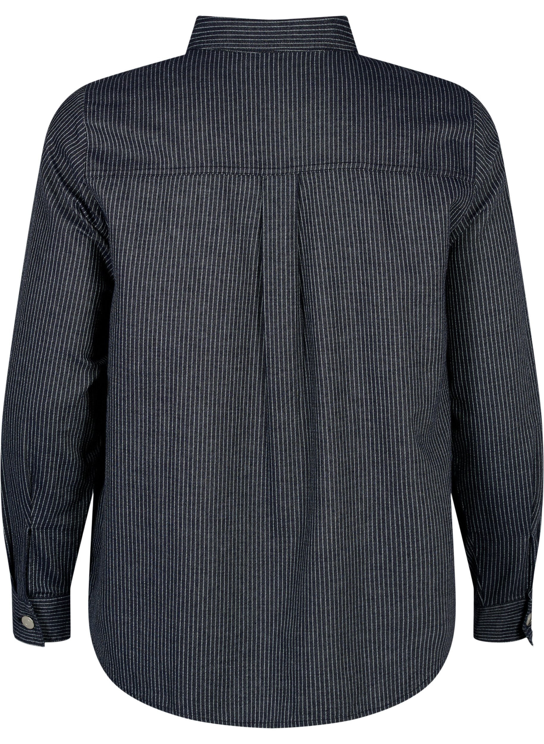 Zizzi Chemise en coton &agrave; rayures, Dark Blue Stripe, Packshot image number 1