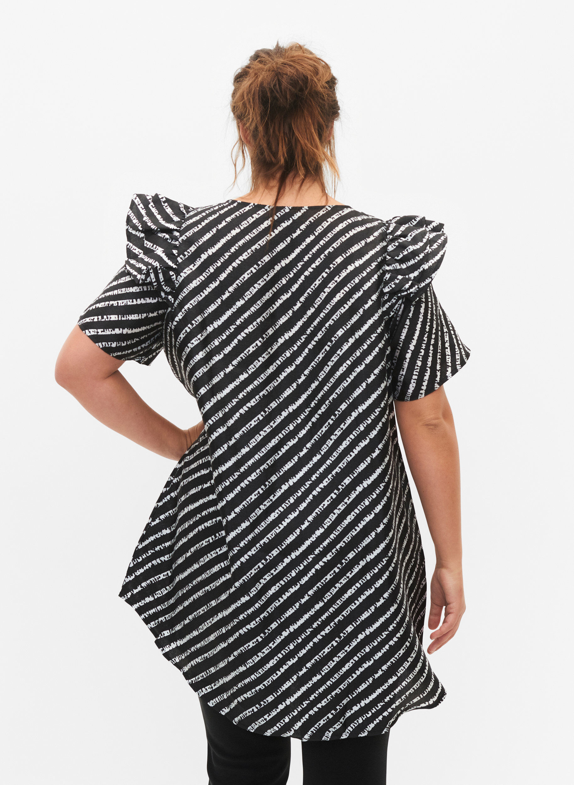 ZizziGestreepte tuniek met franjes, Black/White Stripes, Model image number 1