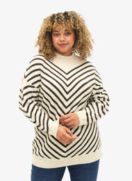 Gebreide blouse met diagonale strepen, Birch Mel. w stripes, Model