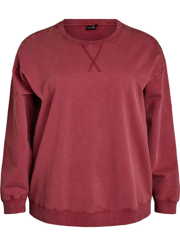 Losvallend sweatshirt met gewassen look, Rood, Packshot image number 0
