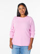 Gem&ecirc;leerde gebreide blouse met ronde hals, Roze, Model image number 0