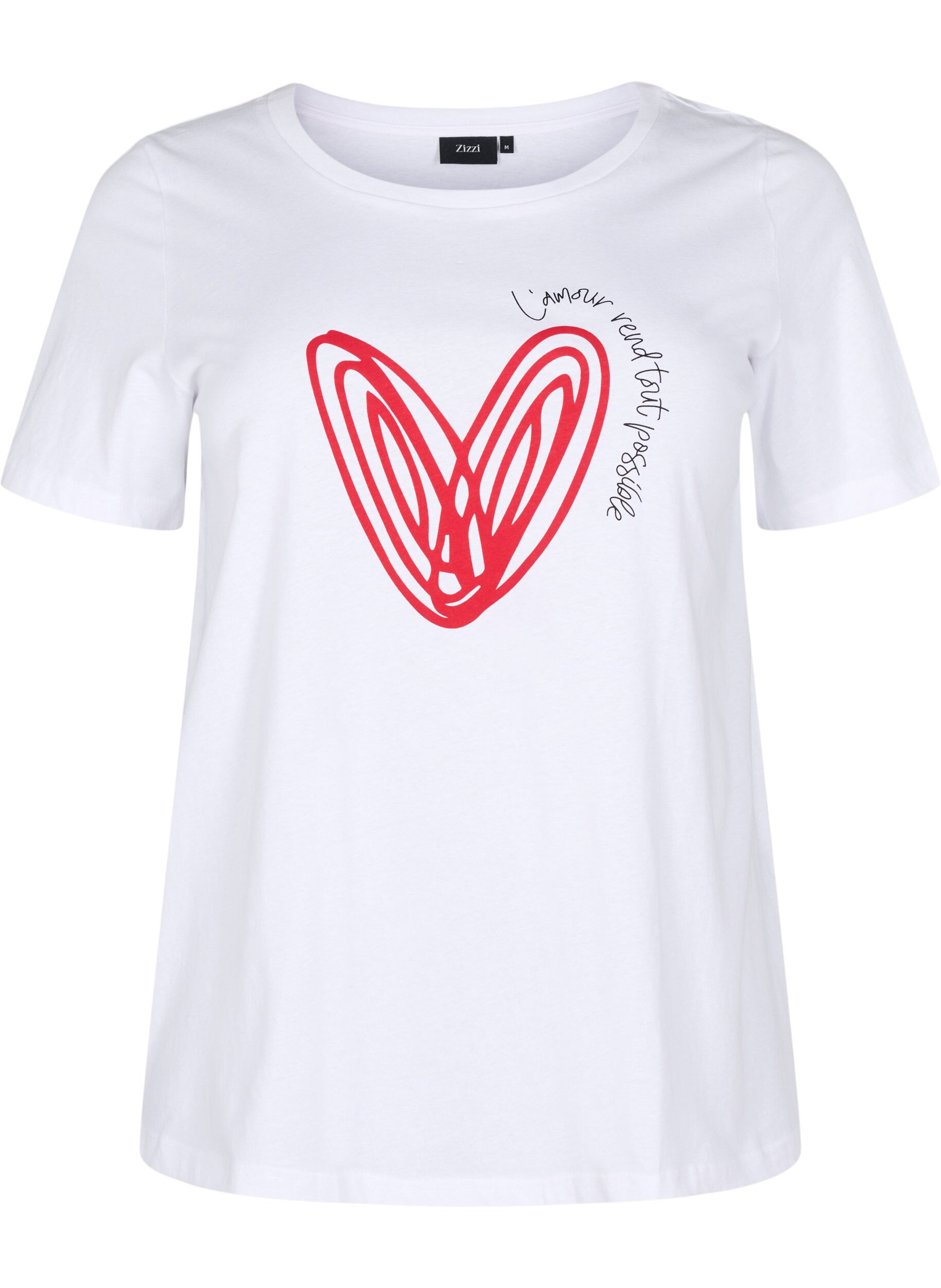 Zizzi T-shirt en coton avec motif, Bright W. w. Heart, Packshot image number 0