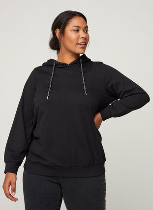 Sweat-shirt en coton à capuche, Black, Model image number 0