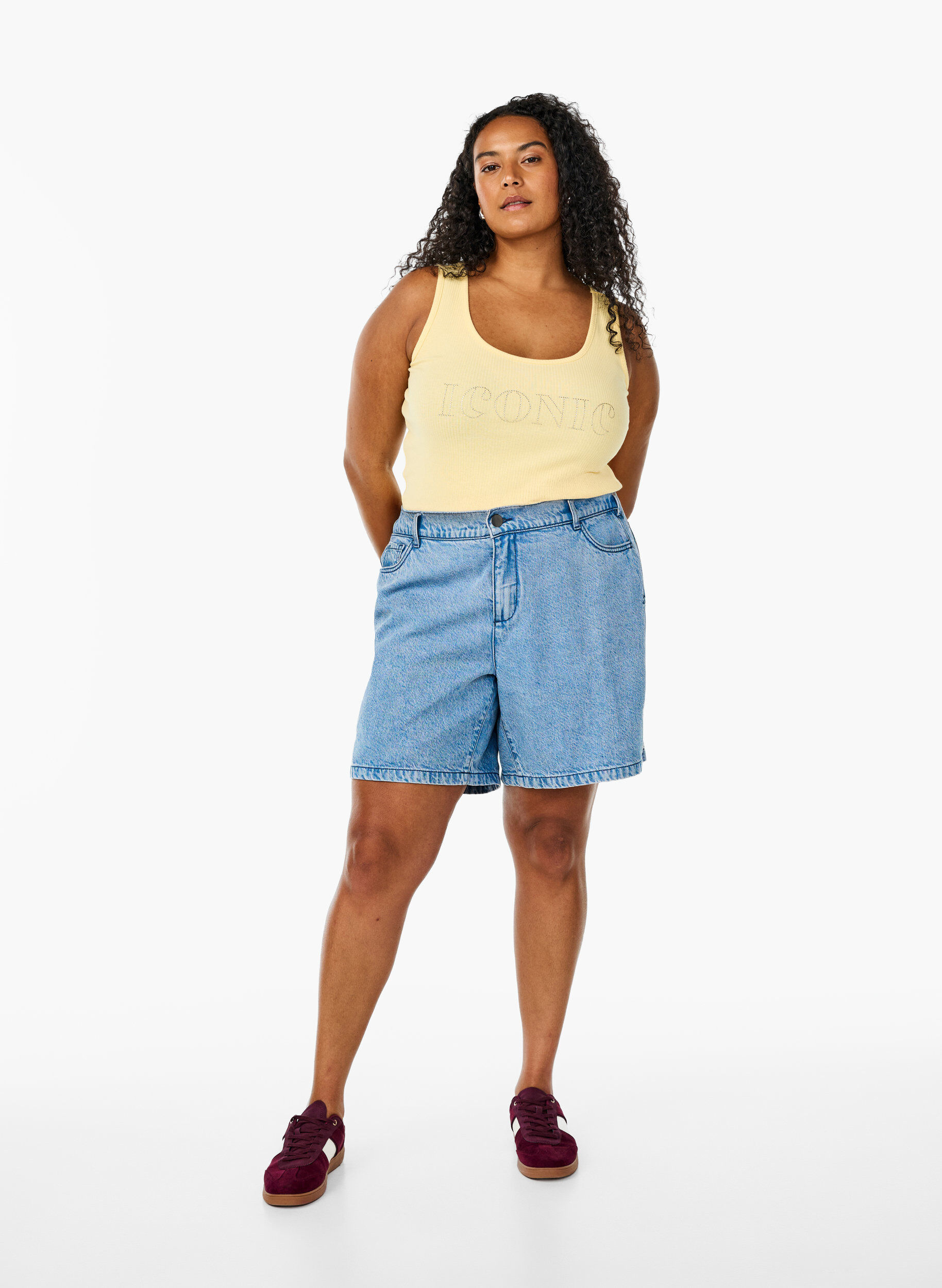 ZizziTanktop met strass steentjes en slanke pasvorm, Geel, Model image number 1