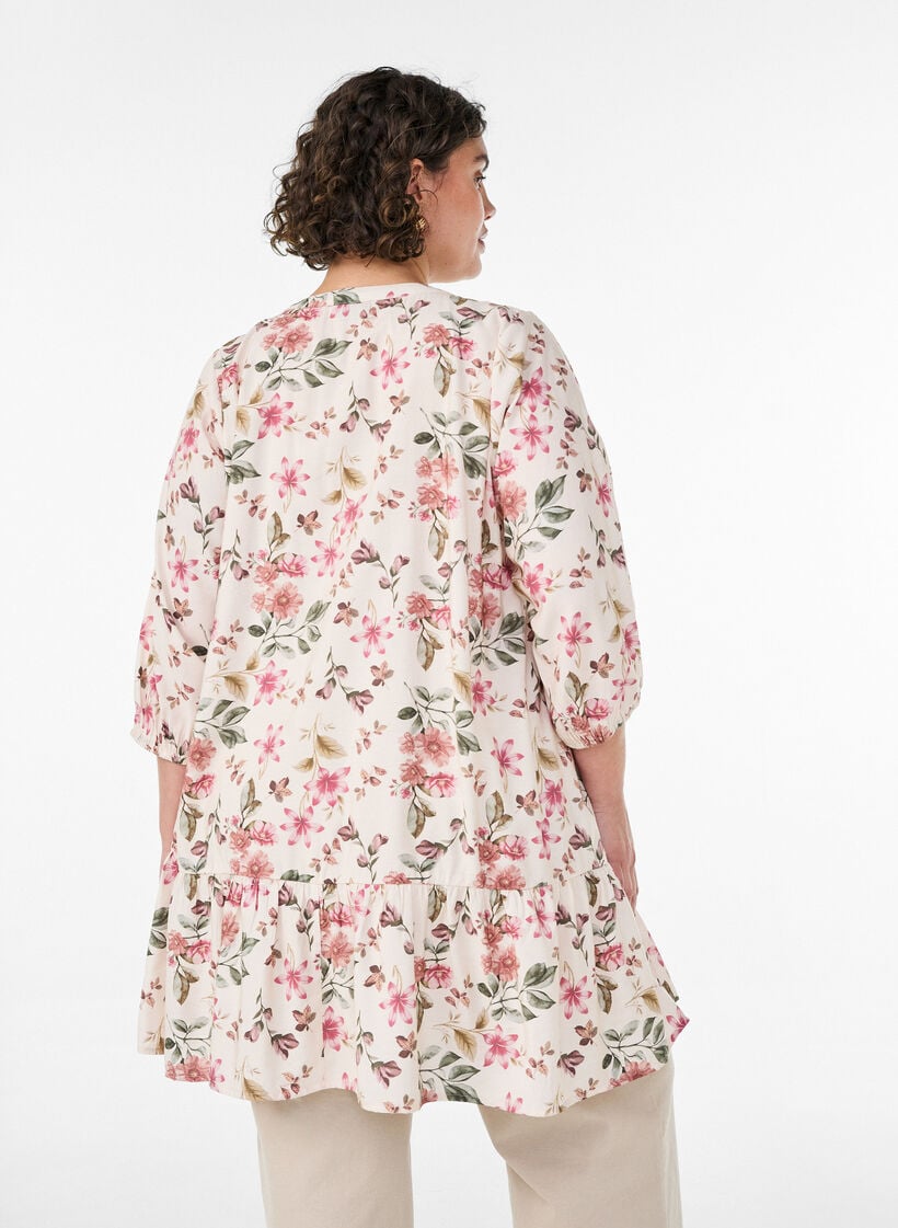 Tunique coupe &eacute;vas&eacute;e en viscose avec manches 3/4, Vanille, Model image number 2