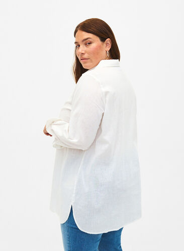 Chemise longue en lin et en coton, Bright White, Model image number 1