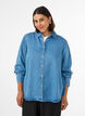 Denim blouse van lyocell met drukknopen, Blauw, Model image number 0