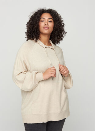 Pull à capuche en tricot chiné avec poche, Pumice Stone Mel., Model image number 0