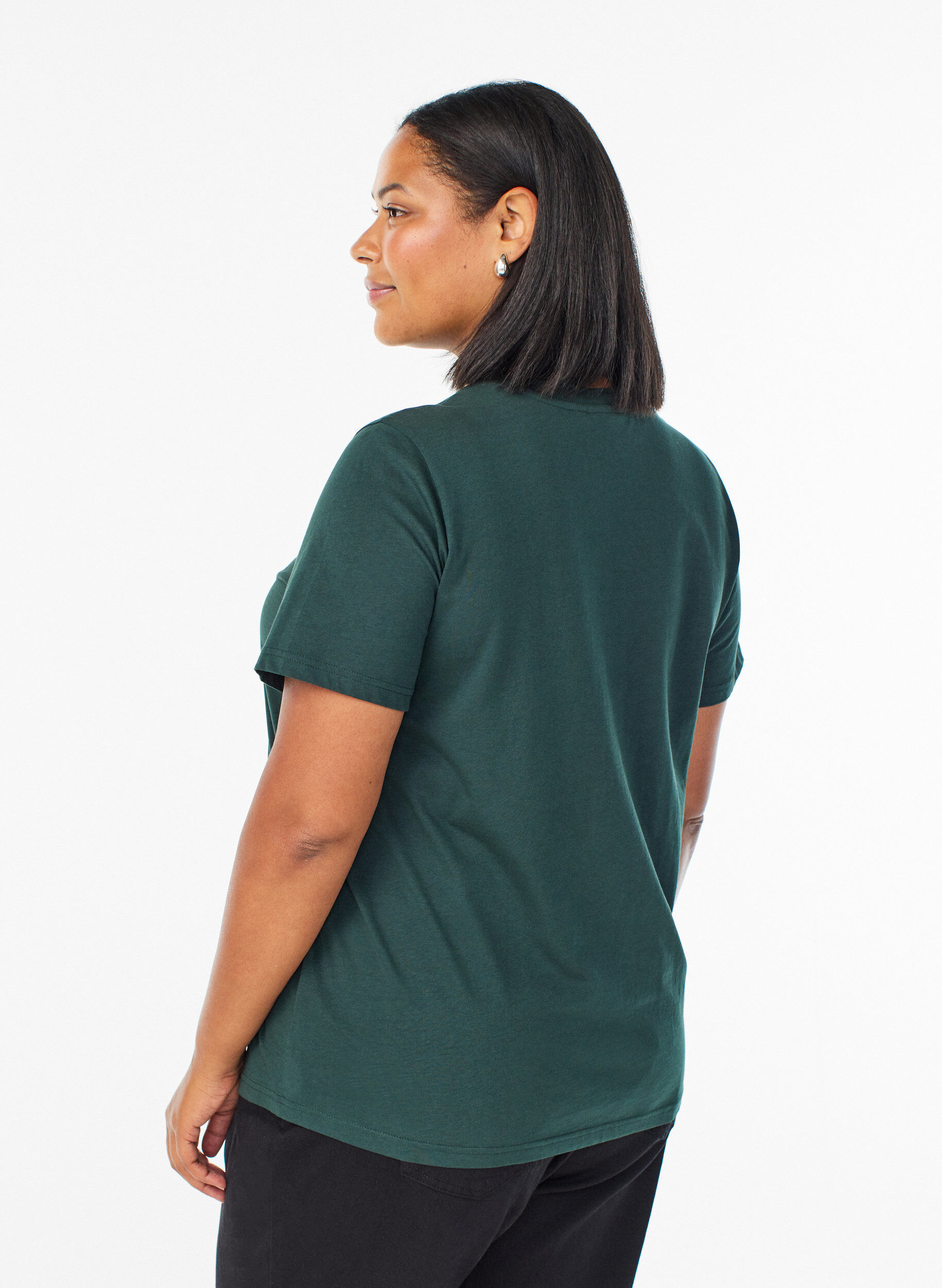 ZizziT-shirt basique en coton &agrave; col rond, Vert fonc&eacute;, Model image number 2
