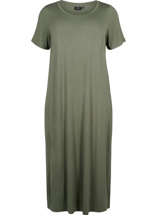 Midi-jurk van viscose met korte mouwen, Thyme, Packshot image number 0