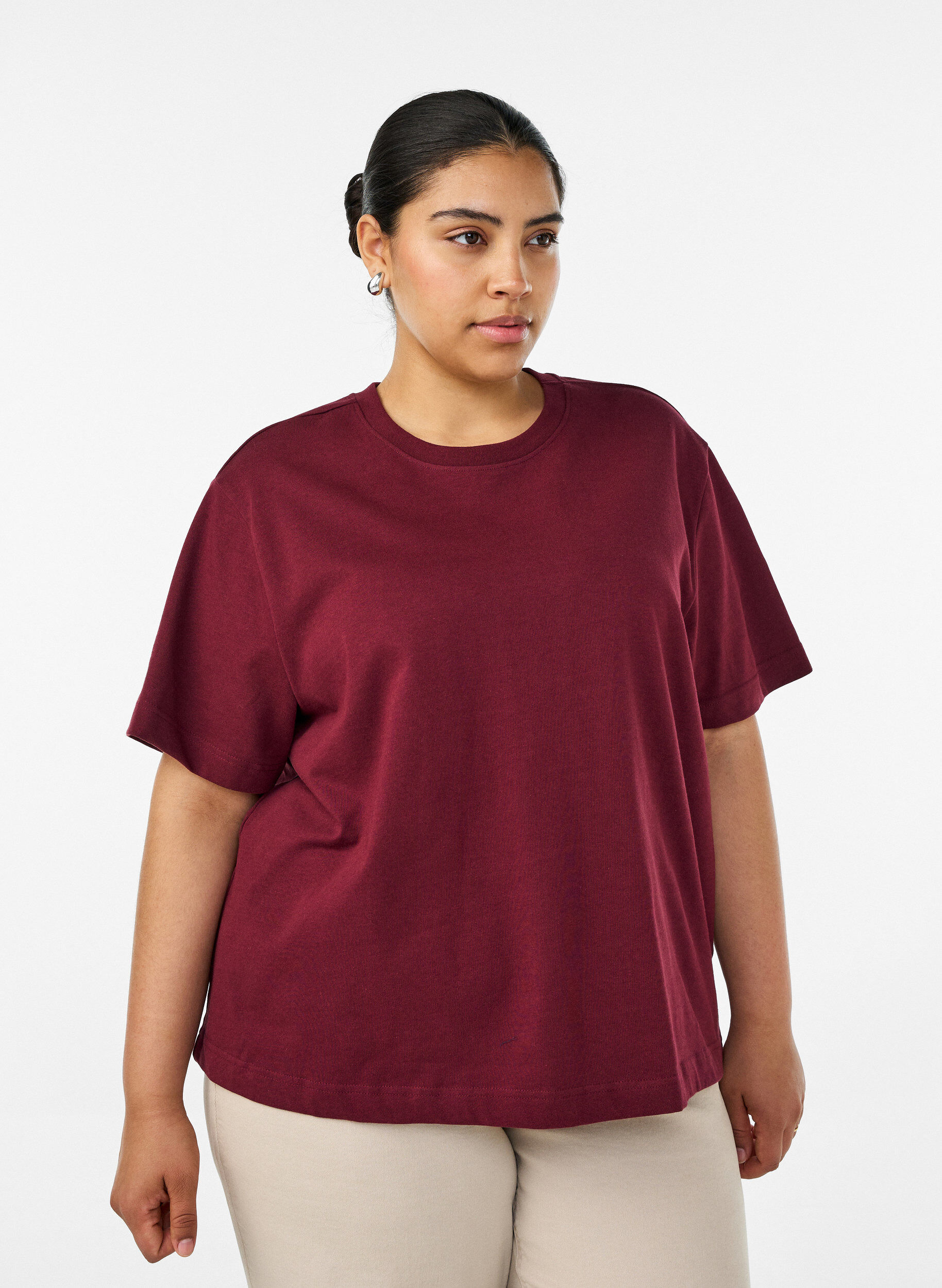 Boxy katoenen T-shirt, Rood, Model