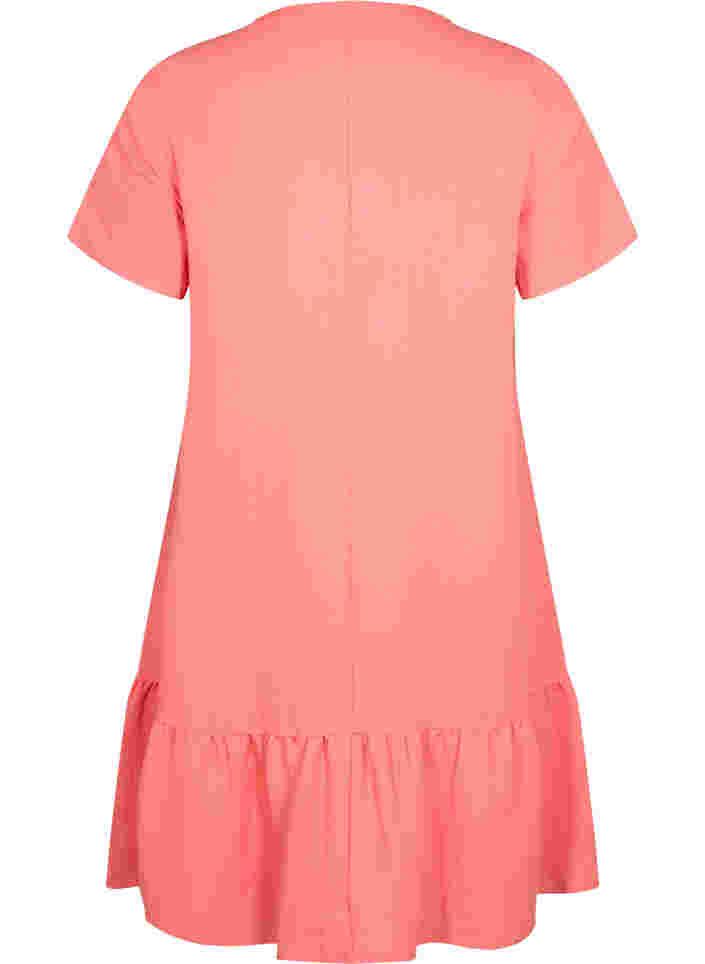 Viscose jurk met korte mouwen en v-hals, Deep Sea Coral, Packshot image number 1
