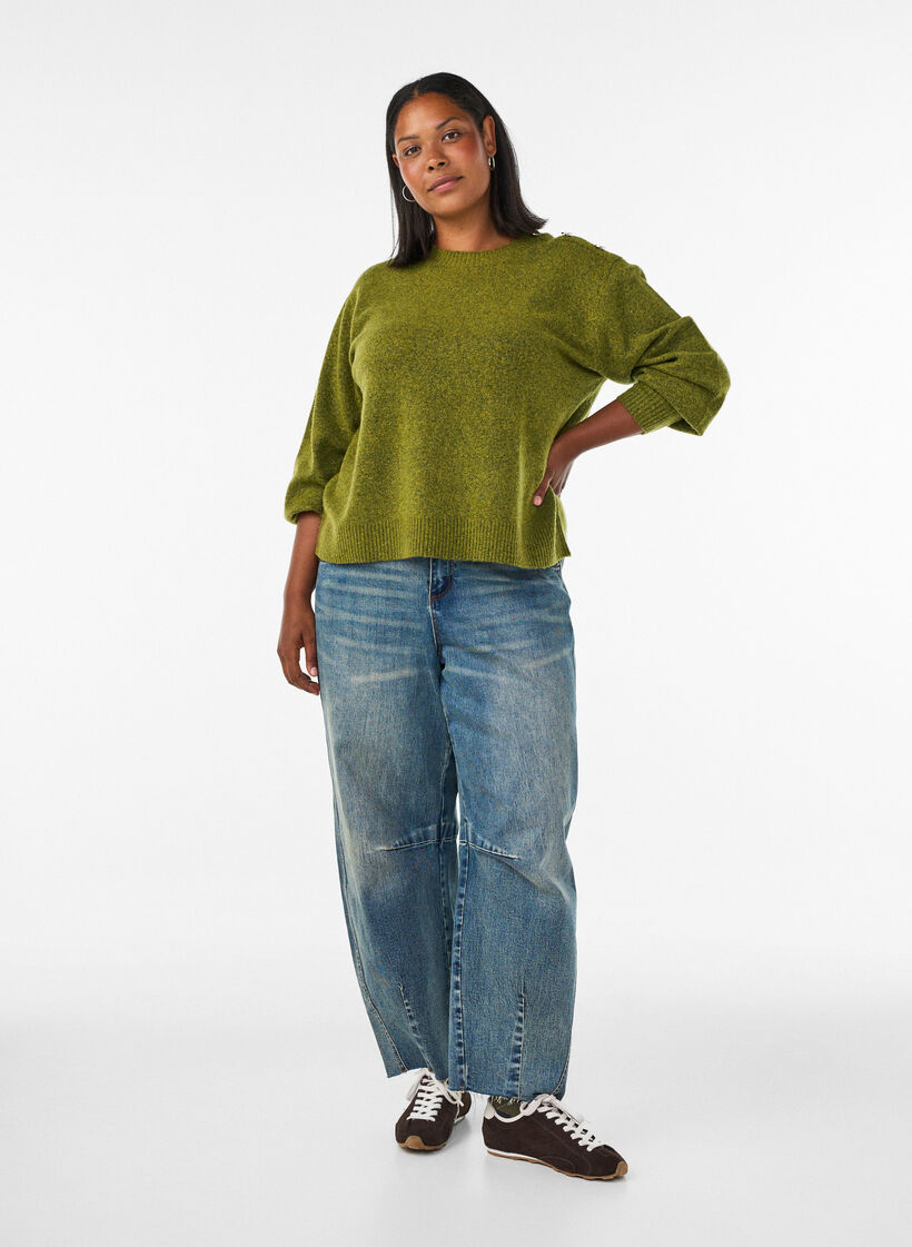 Breisel blouse met knoopdetail, Groen, Model image number 1
