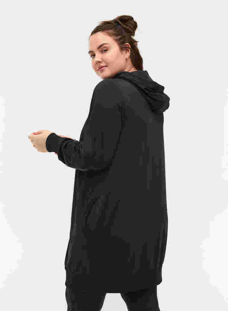 Cardigan de sport long avec capuche et poche, Black, Model image number 1