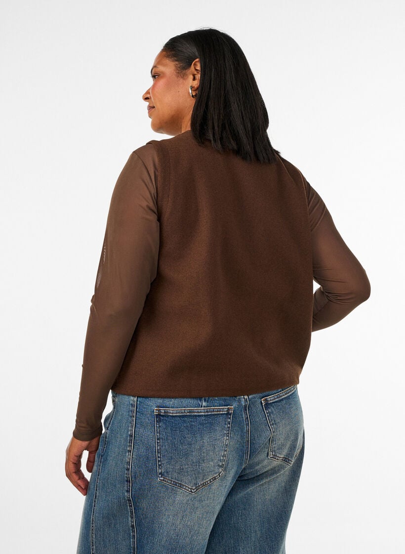 Mesh blouse met lange mouwen, Bruin, Model image number 2