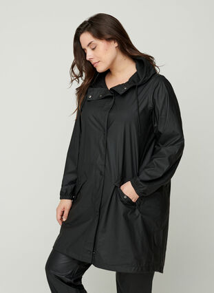 Imperméable à capuche avec coutures étanches, Black, Model image number 0
